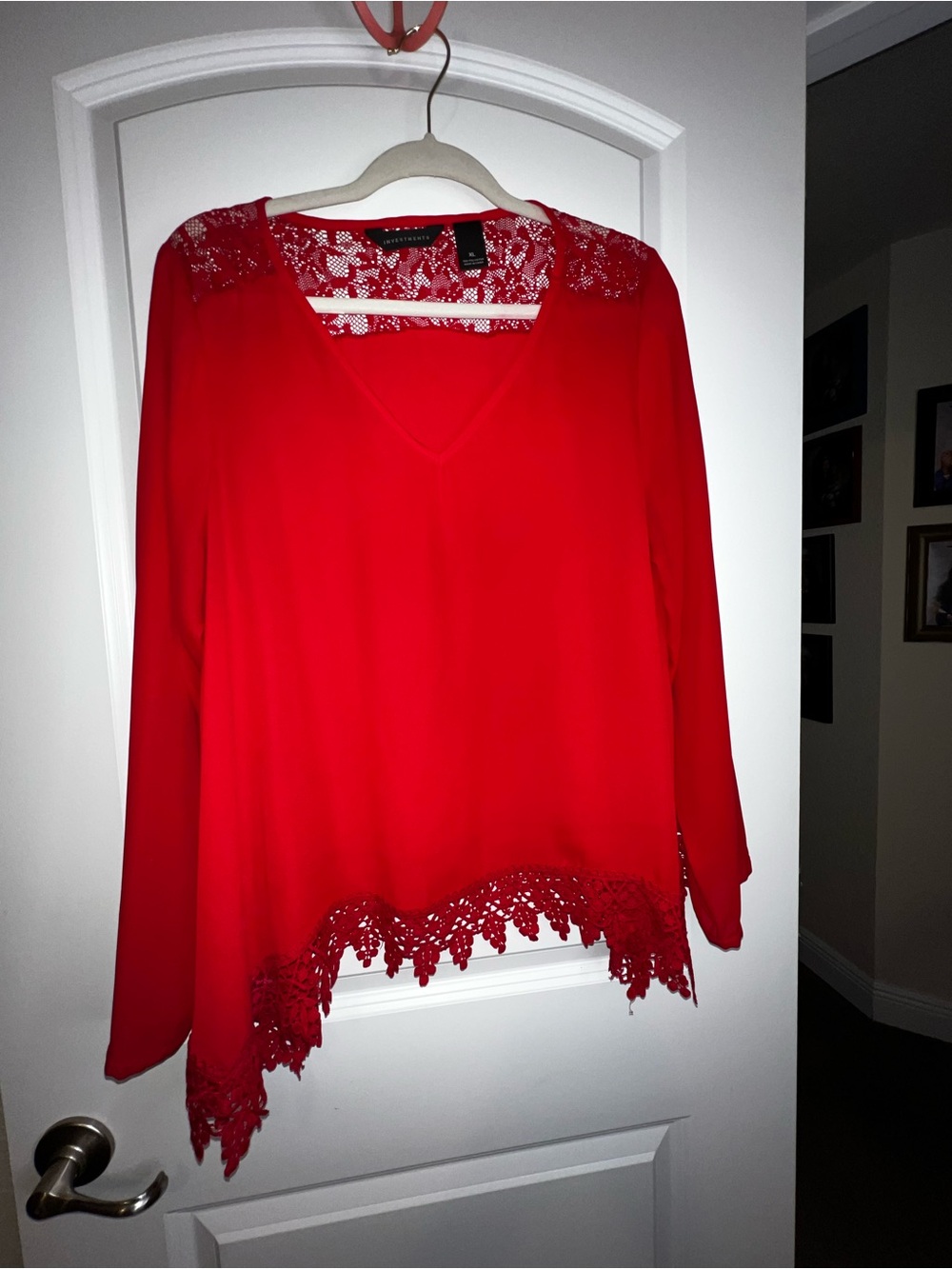 Investments Red Lace-Back V-Neck Chemise Top